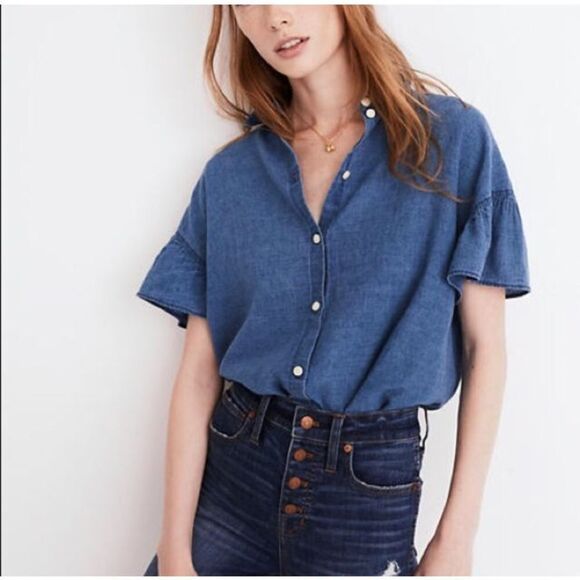 Madewell Tops - Madewell linen cotton blend button down XS flutter sleeve top